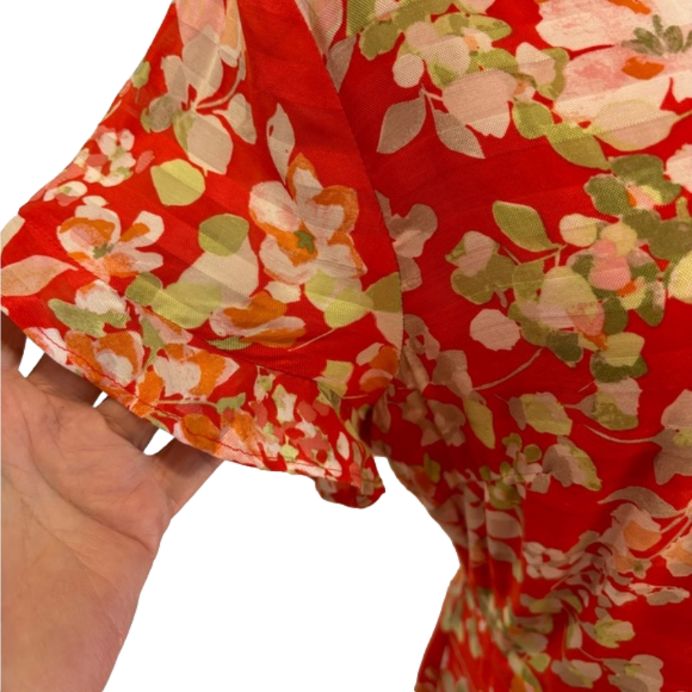 90s J JILL WRAP DRESS TANGERINE FLORAL TWEE DELICATE LIGHT COTTAGECORE SZ MP - Picture 7 of 13